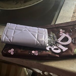Lady Dior Cannage lavender pastel Purple Key cla card Holder and removable charm